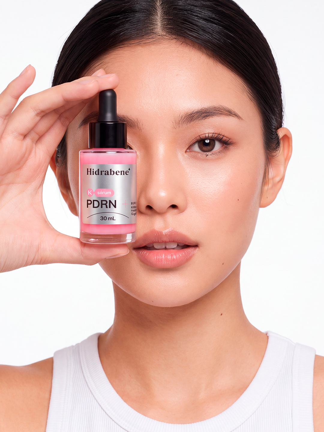 Sérum Shot PDRN Hidrabene em composição rosa